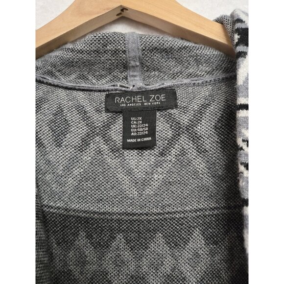 Rachel Zoe Womens Size 2X Gray Tribal Print Belted Wrap Cardigan Sweater Hooded - Picture 5 of 6